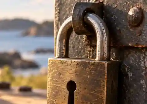 Weathered brass padlock in a warm workshop setting